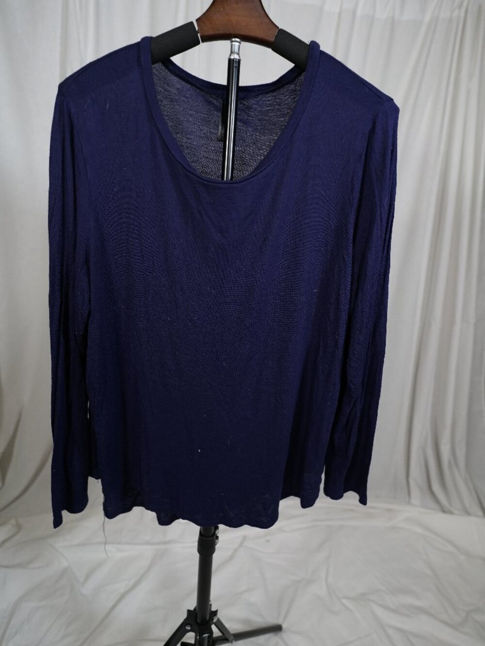 Lola Getts Navy Blue Long Sleeve Scoop Neck Relaxed Drapey Top